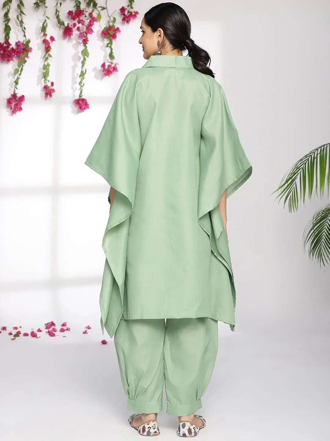 SageGreen CottonSlub ShirtKaftan - Daislyn