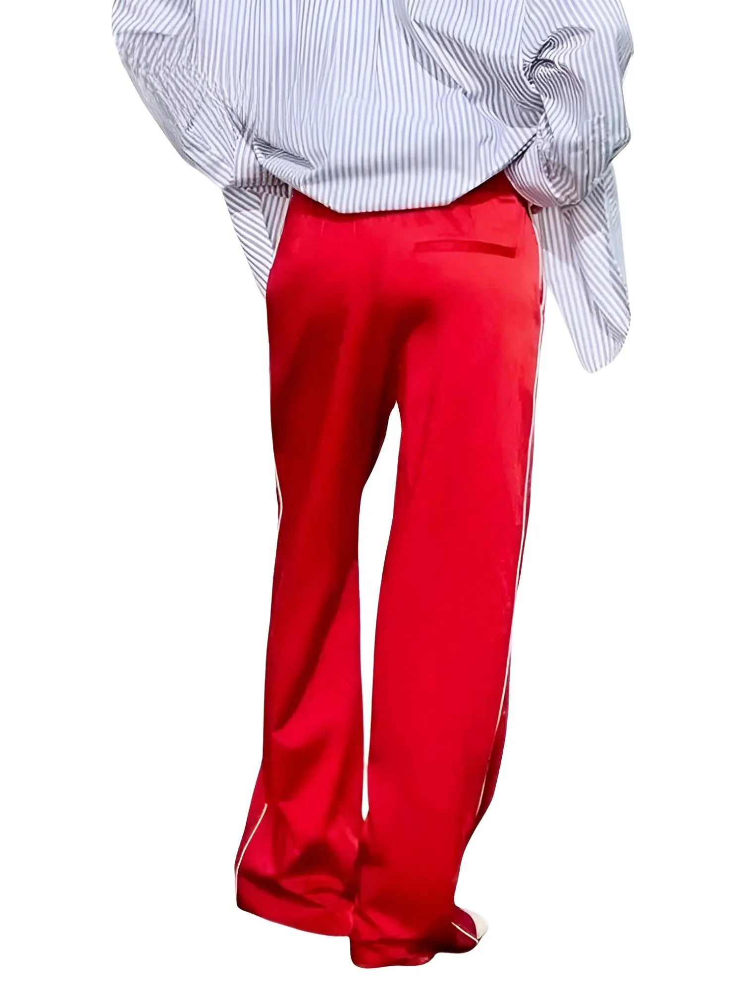 Side Zipper Straight Pant Loose Red Wide Leg Pants Jacket Fashion Streetwear