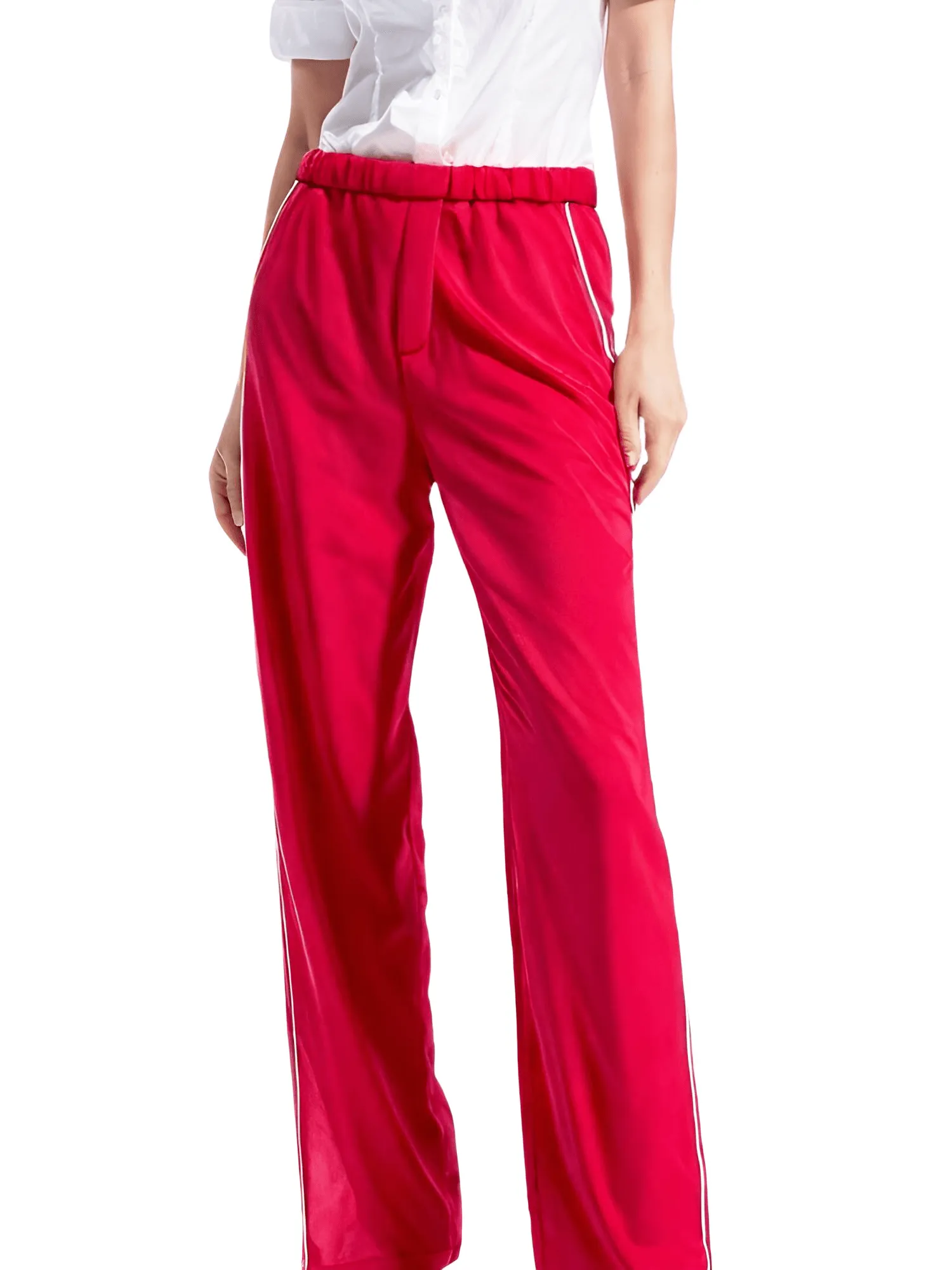 Side Zipper Straight Pant Loose Red Wide Leg Pants Jacket Fashion Streetwear