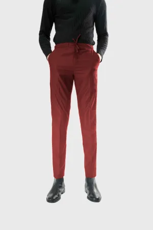 Standard Length Long Sleeve Wool Pants in Double Burgundy Pinstripe