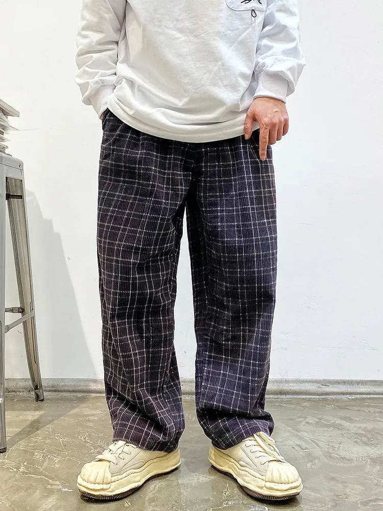 Streetwear Corduroy Checkered Trousers - Straight Casual Pants