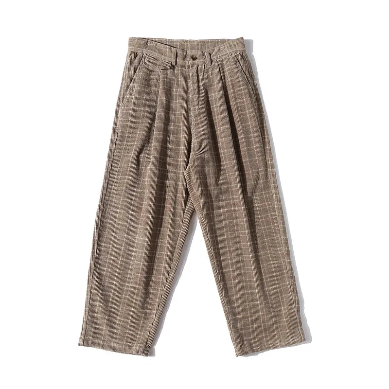 Streetwear Corduroy Checkered Trousers - Straight Casual Pants