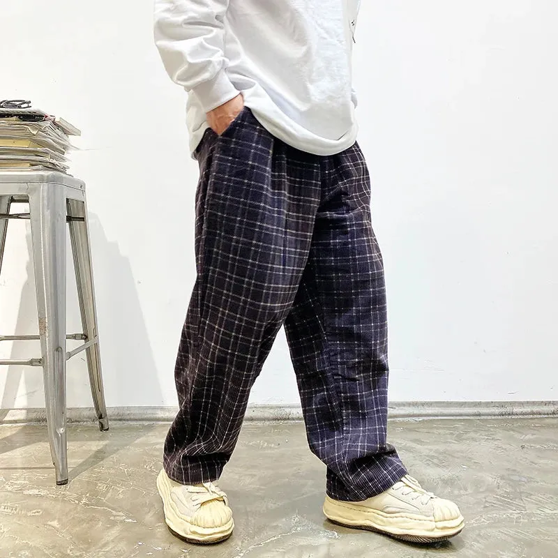 Streetwear Corduroy Checkered Trousers - Straight Casual Pants