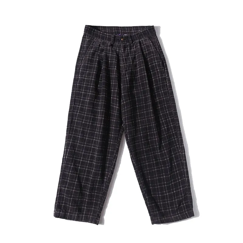 Streetwear Corduroy Checkered Trousers - Straight Casual Pants