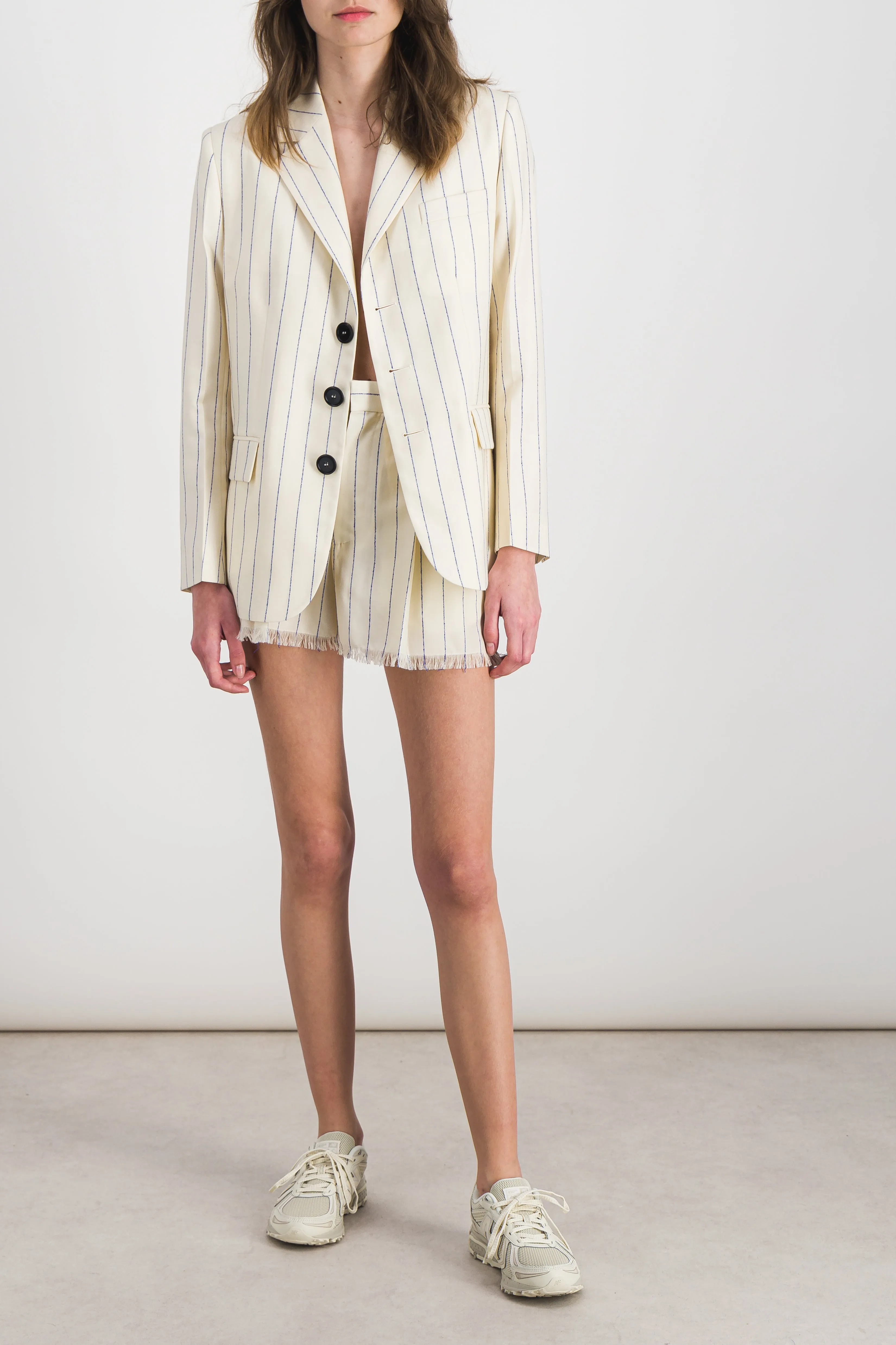 Striped virgin wool tailoring shorts