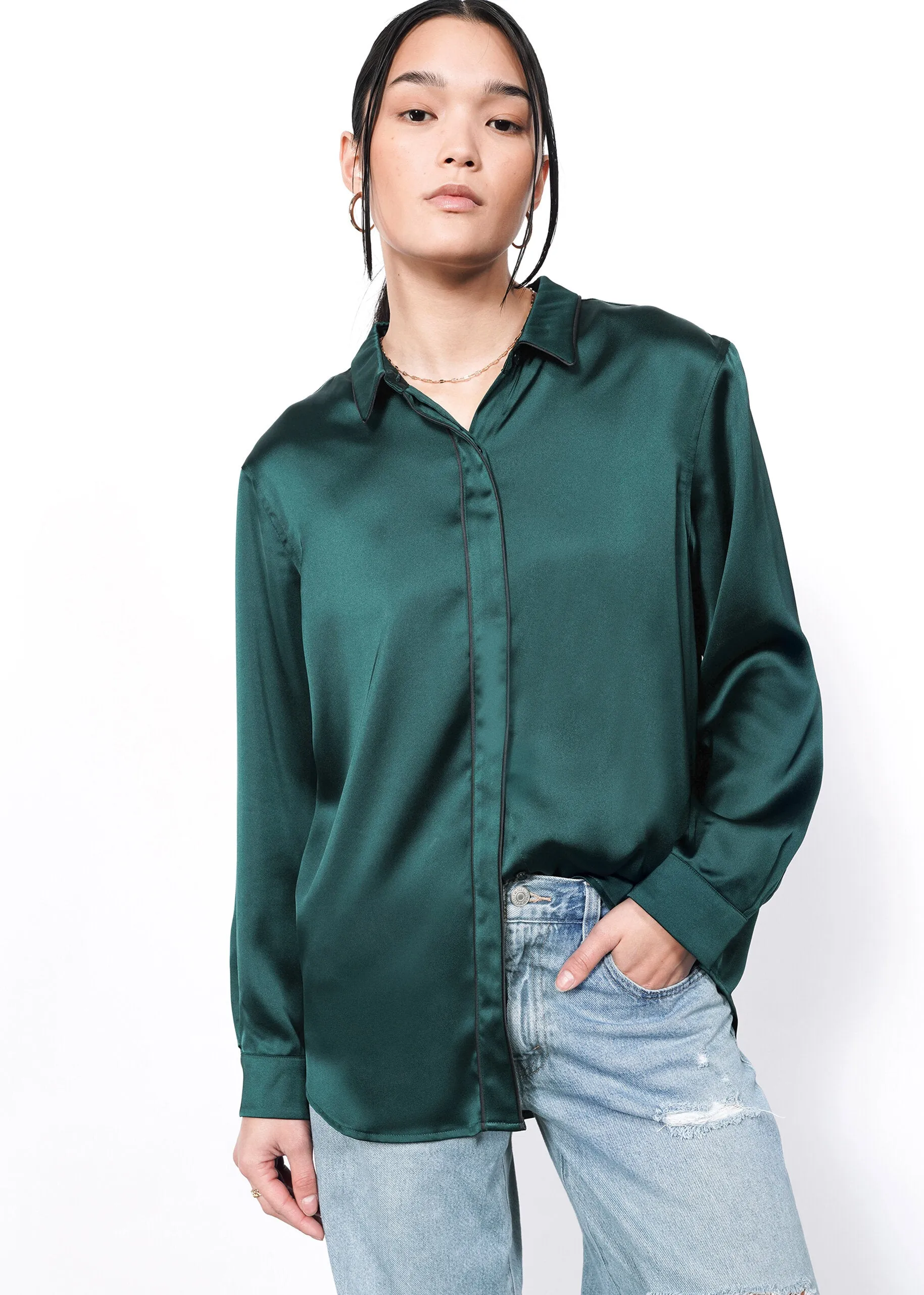 The Empower Satin Long Sleeve Button Up