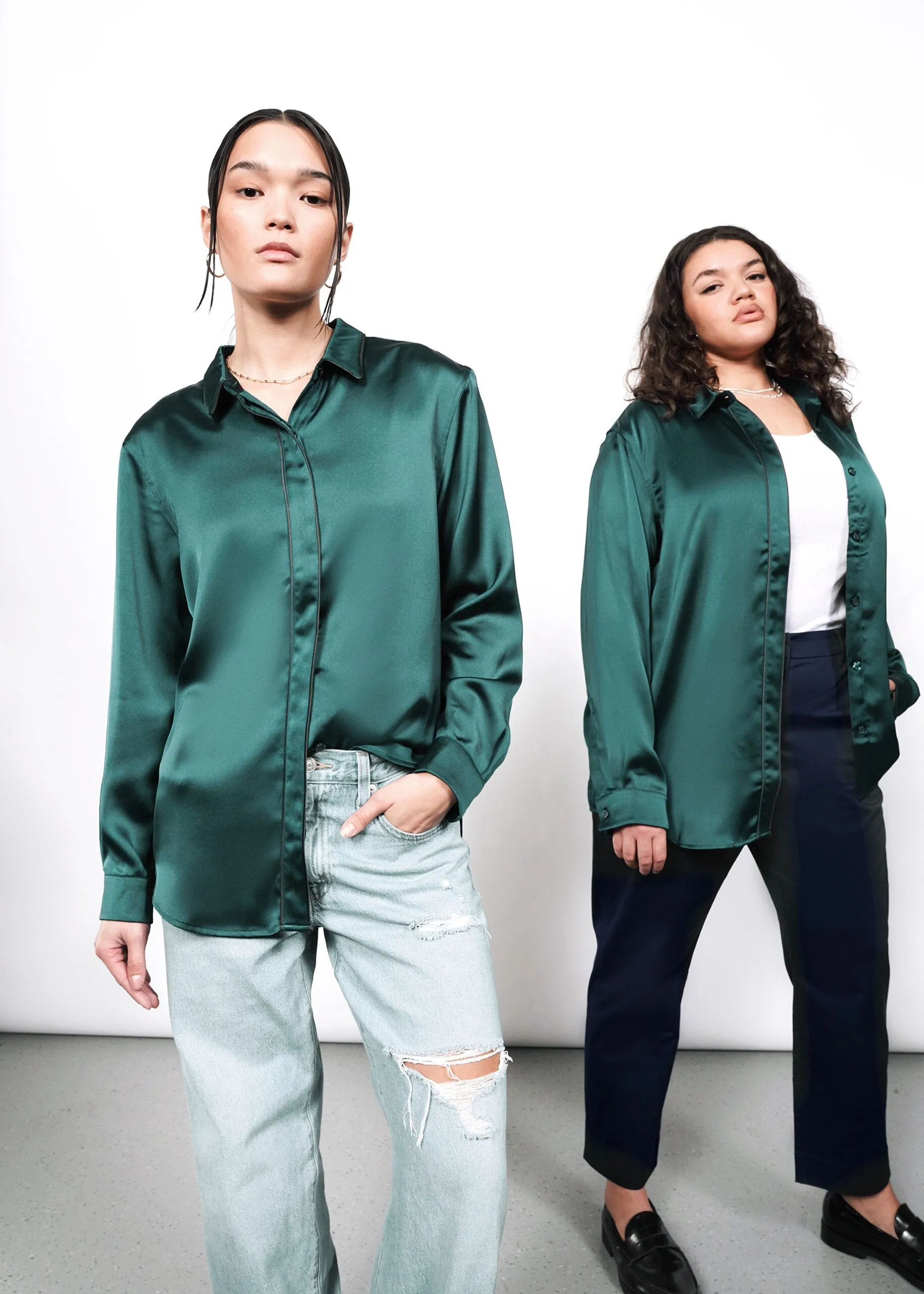 The Empower Satin Long Sleeve Button Up