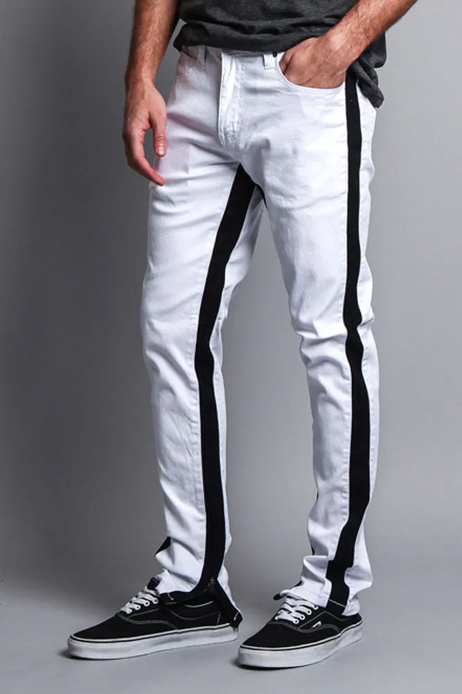 Track Style Zippered Skinny Jean with Accent Band