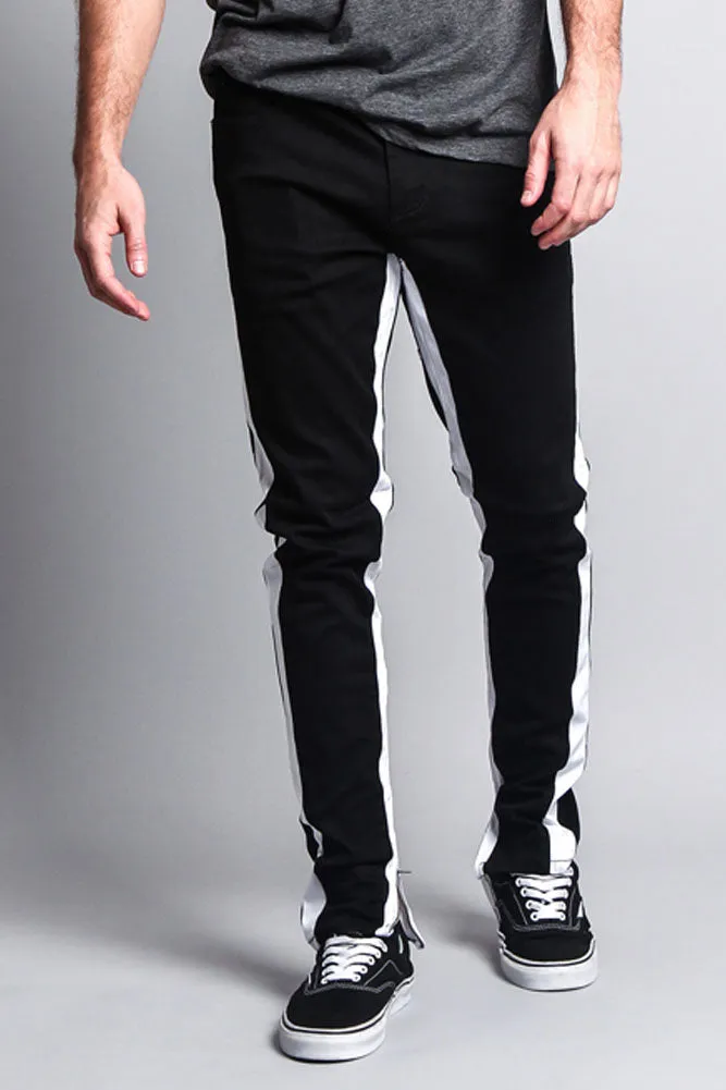 Track Style Zippered Skinny Jean with Accent Band