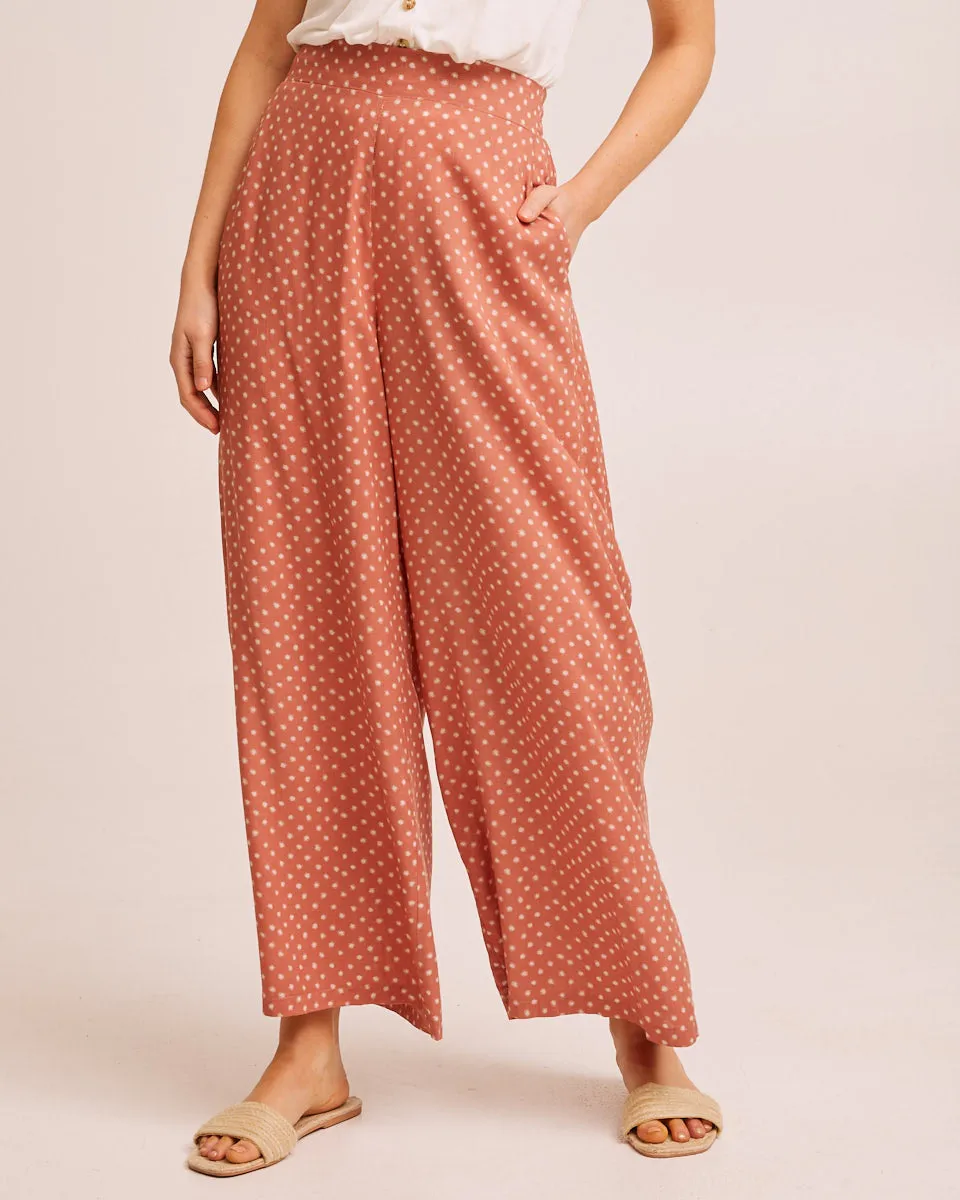 Wide Leg Post Pregnancy Pants - Rust Dot