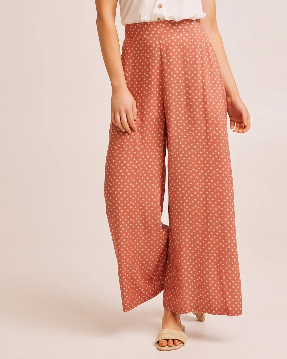 Wide Leg Post Pregnancy Pants - Rust Dot