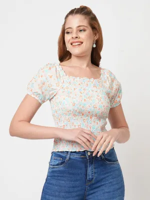 Women Slim Fit Floral Print Crop Top