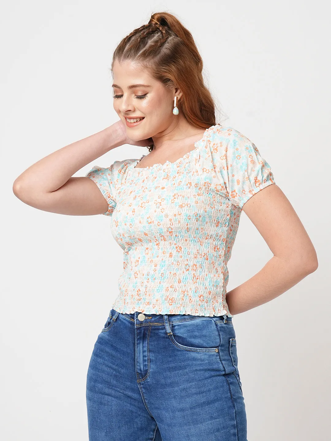 Women Slim Fit Floral Print Crop Top