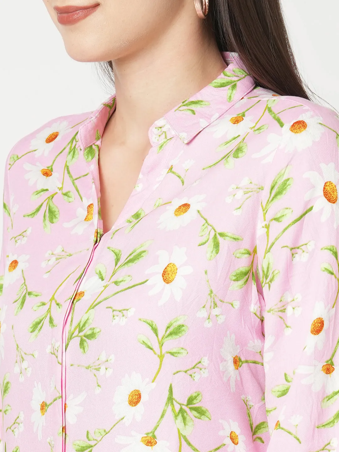 Women Slim Fit Pink Floral Printed Shirt