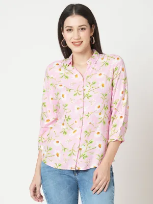 Women Slim Fit Pink Floral Printed Shirt