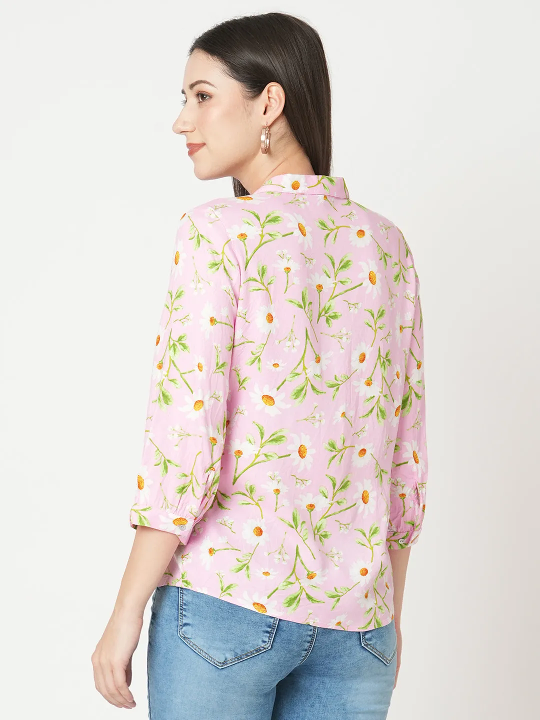 Women Slim Fit Pink Floral Printed Shirt