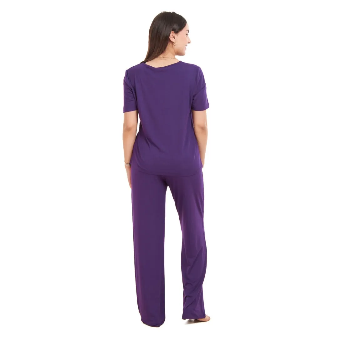 Women summer pajama set Purple shirt   Pants