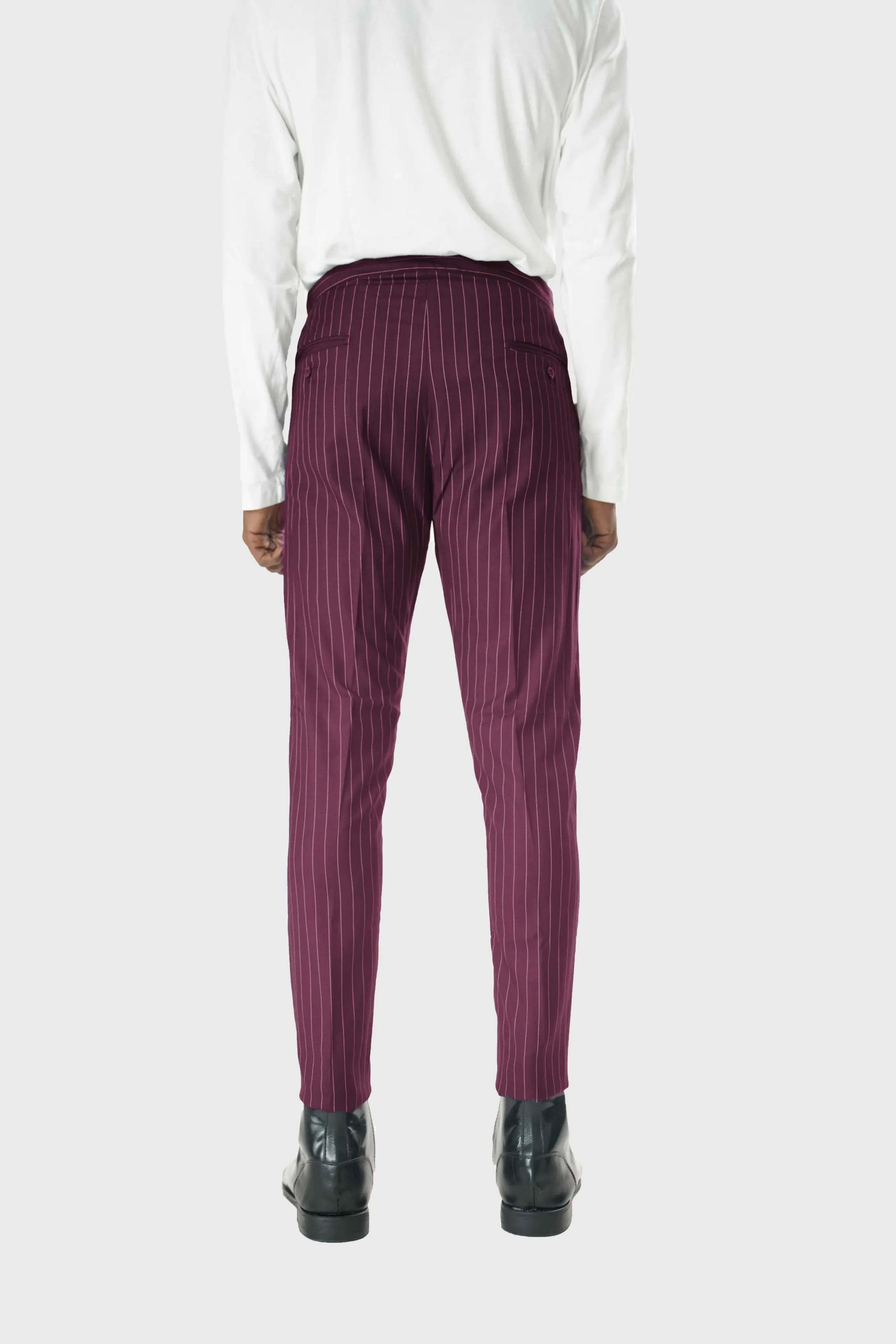 Wool Drawstring Pants in Purple Pinstripe