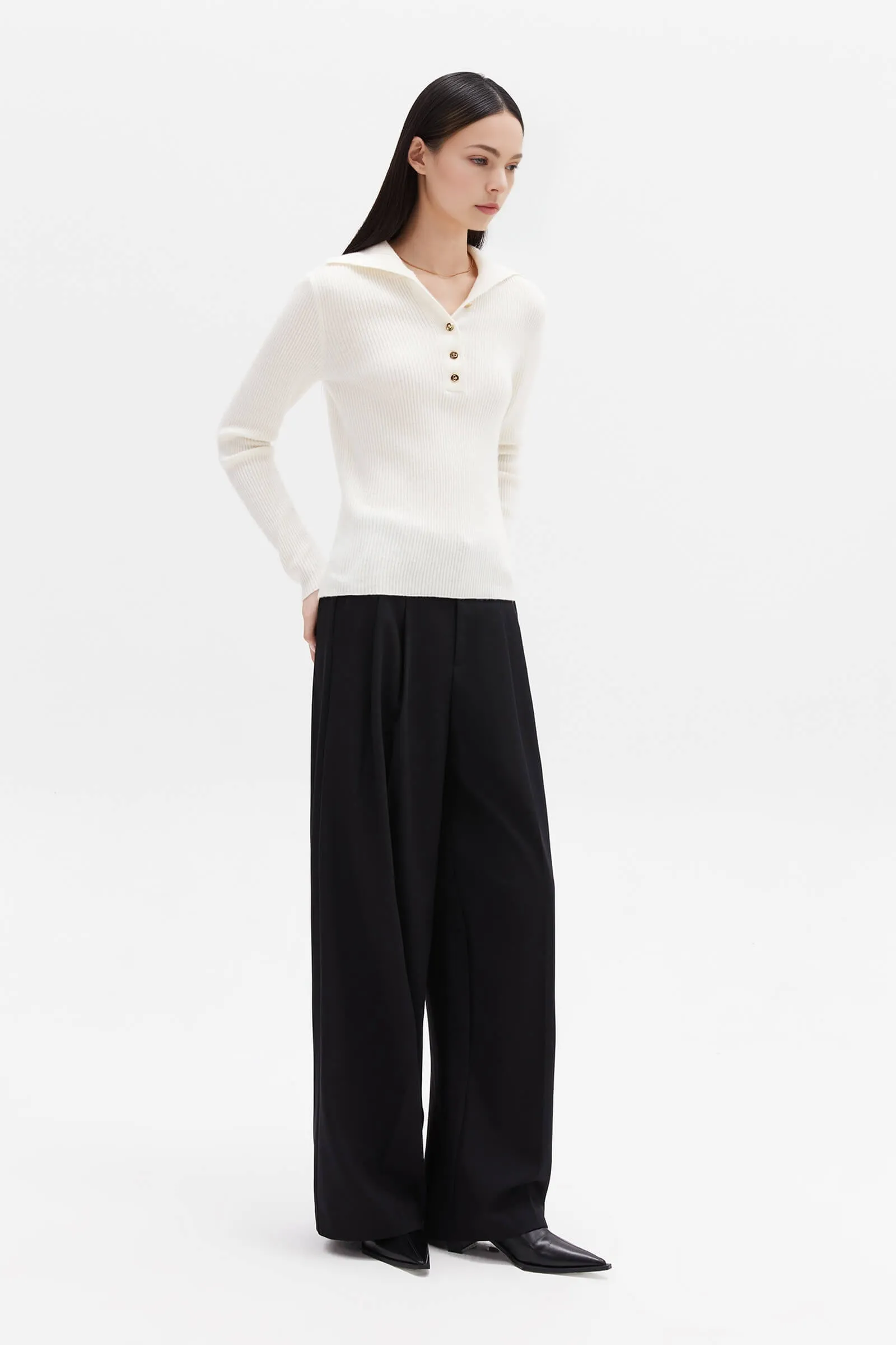 Wool High-Waisted Wide-Leg Trousers