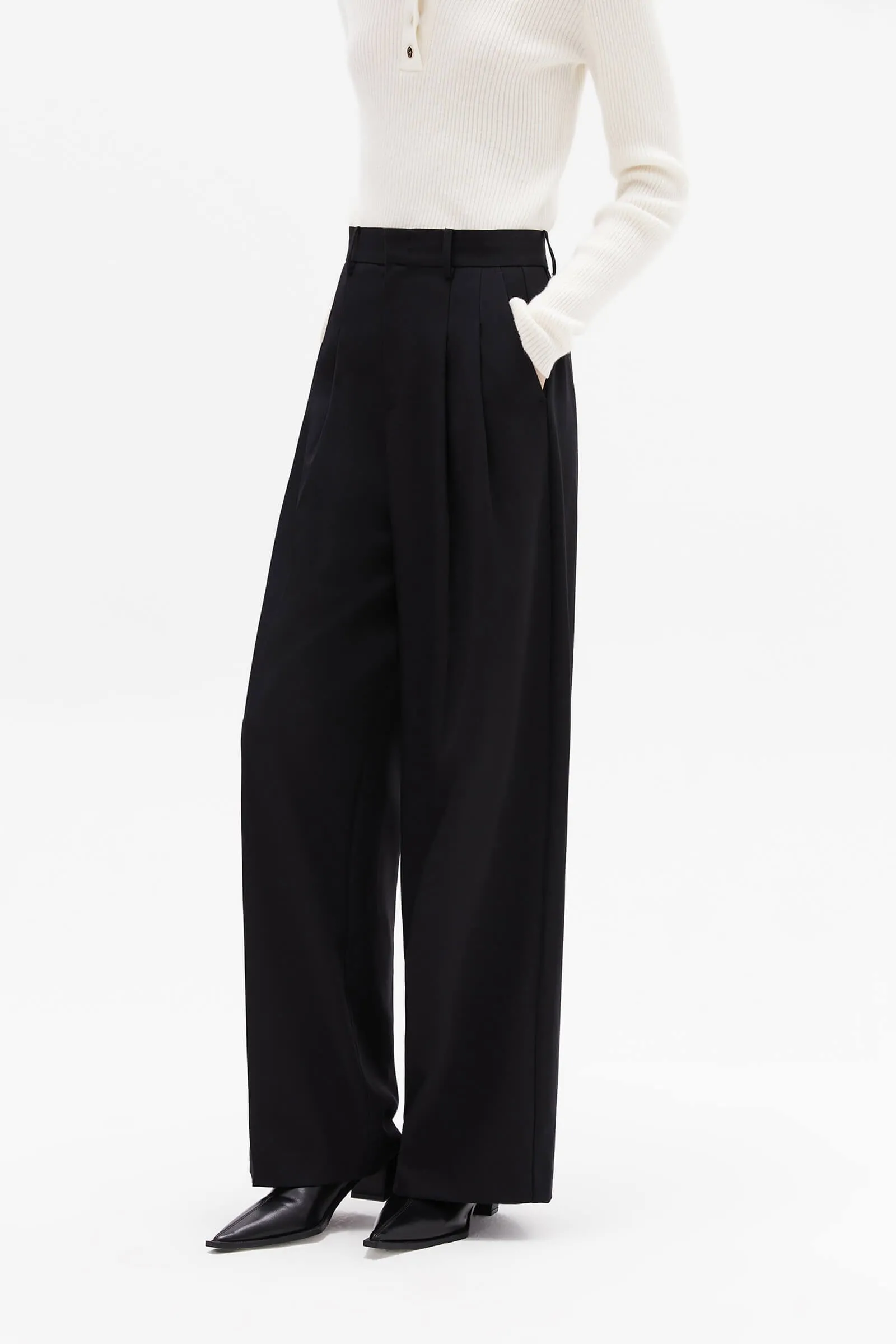 Wool High-Waisted Wide-Leg Trousers