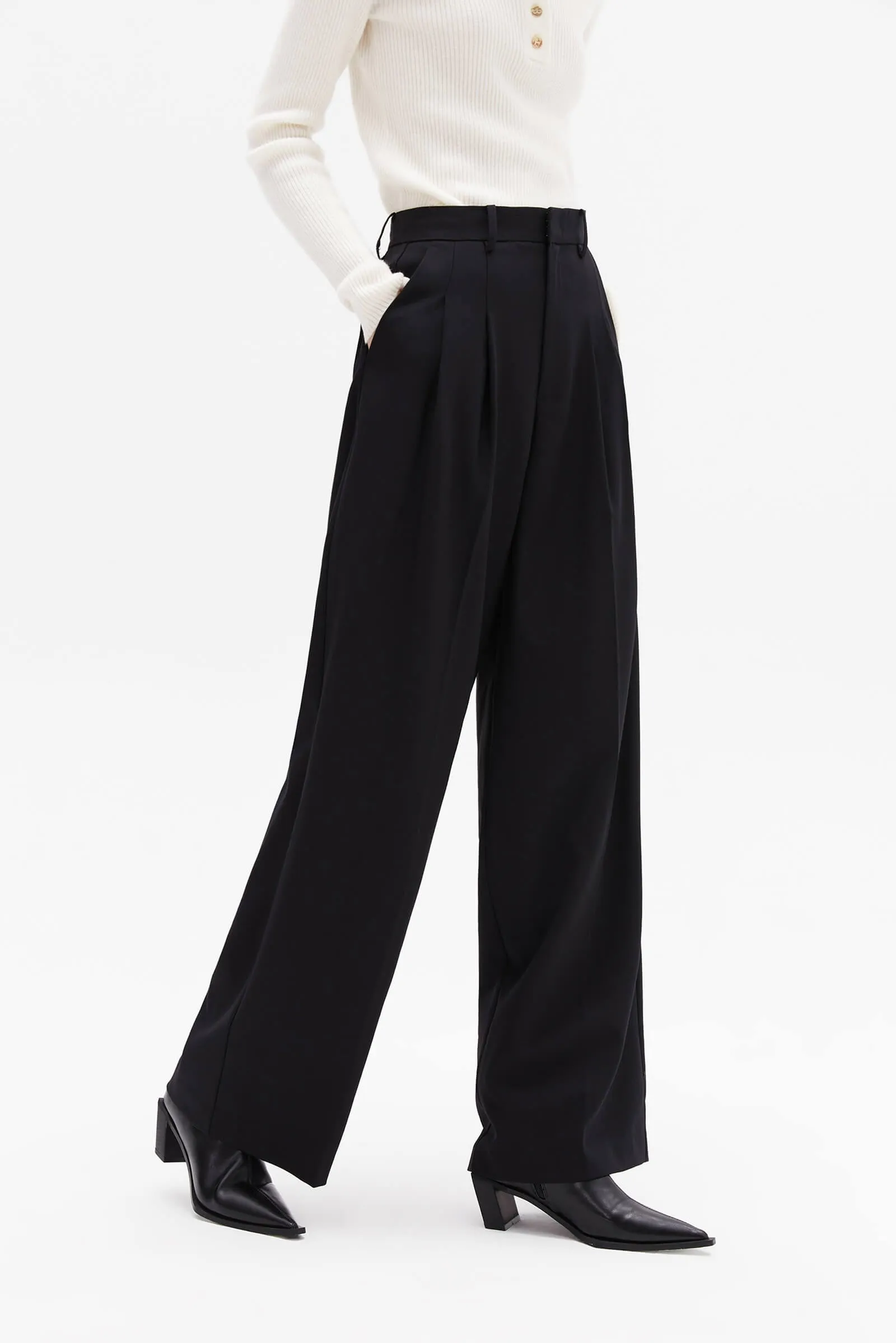 Wool High-Waisted Wide-Leg Trousers